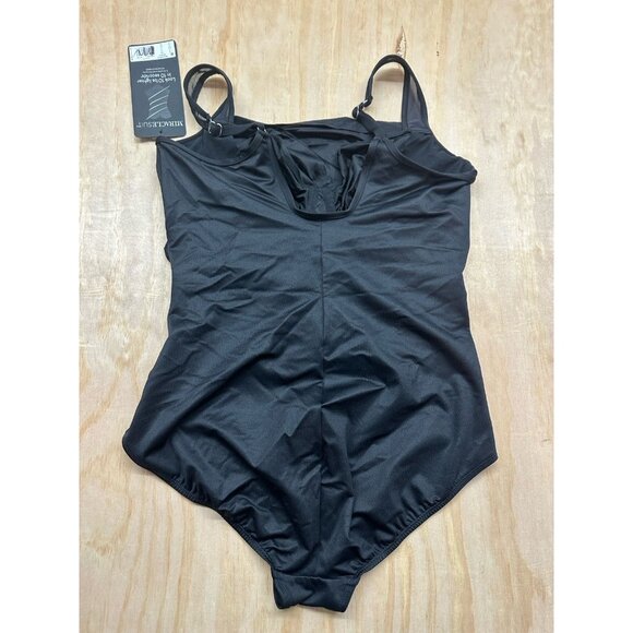 NWTs Miraclesuit Madero Swimsuit 18 DD Illusion Sheer Mesh Panel Slimming Black - Picture 2 of 4